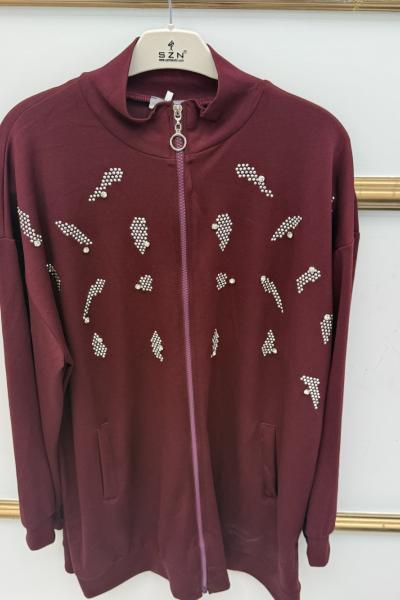 Yaprak Taşlı Kap  Bordo