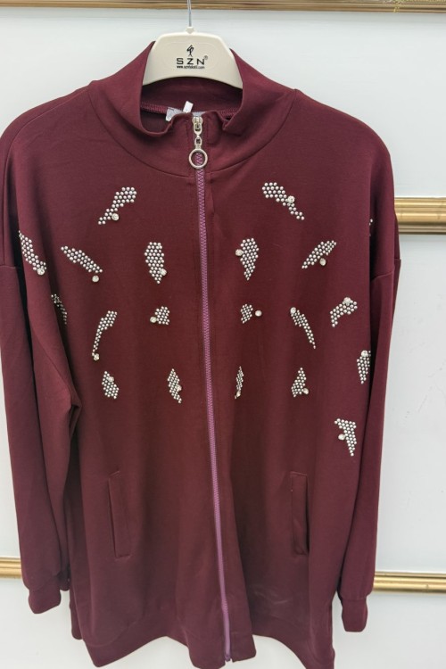 Yaprak Taşlı Kap  Bordo