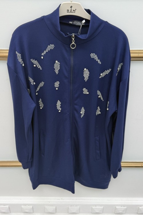 Yaprak Taşlı Kap  Lacivert