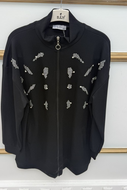 Yaprak Taşlı Kap  Siyah