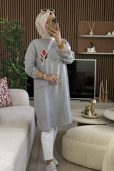 Yaprak Tunik  Gri