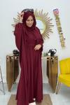 Yarasa Kol Tek Parça Umre Elbisesi Bordo