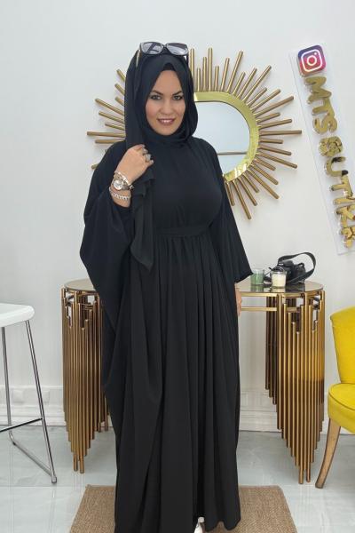 Yarasa Kol Tek Parça Umre Elbisesi Siyah