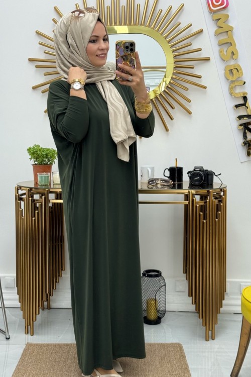 Yarasa Kol Elbise Haki