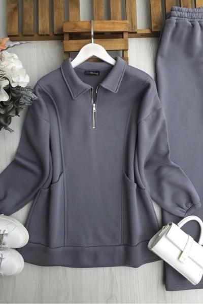 Yarım Fermuarlı Takım  Gri