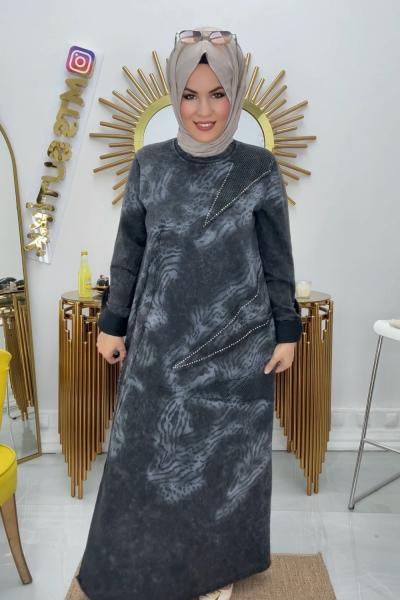 Yıkamalı Elbise  Siyah