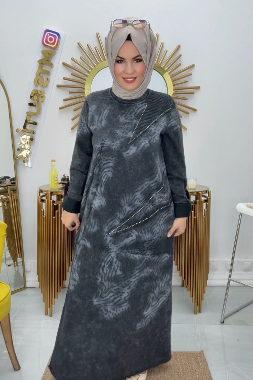 Yıkamalı Elbise  Siyah