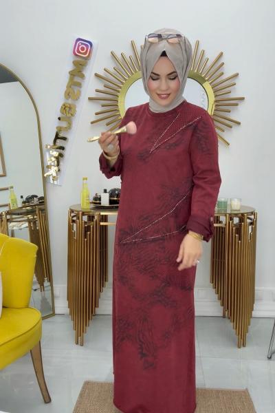 Yıkamalı Elbise  Bordo