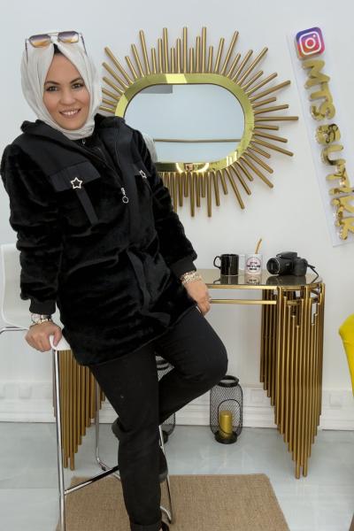 Yıldız Pelüş Mont  Siyah