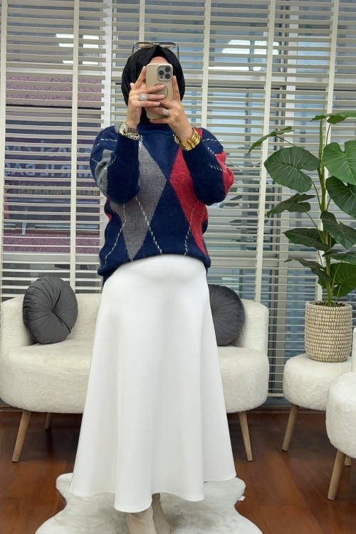 Yün Kazak Gri Lacivert