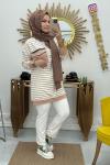 Zincirli Çizgili Tunik  Camel